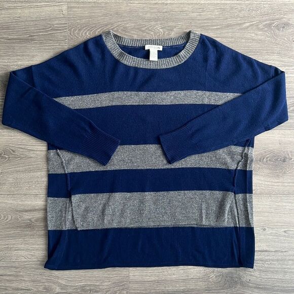 Jamison Wool Cashmere Sweater Womens Small Striped Blue Gray Winter Warm Cozy - Picture 1 of 10